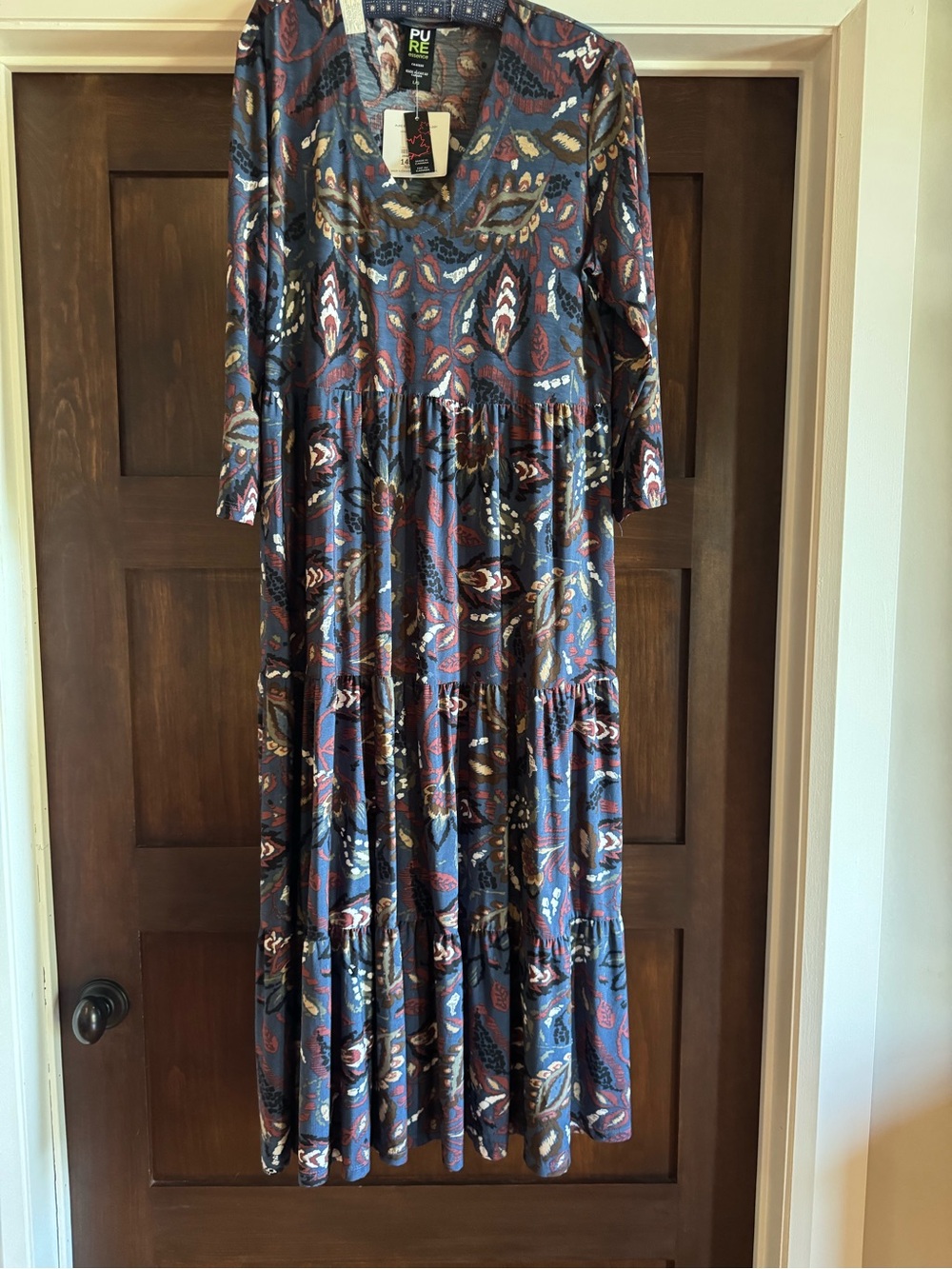 Blue Paisley Maxi Dress with Long Sleeves